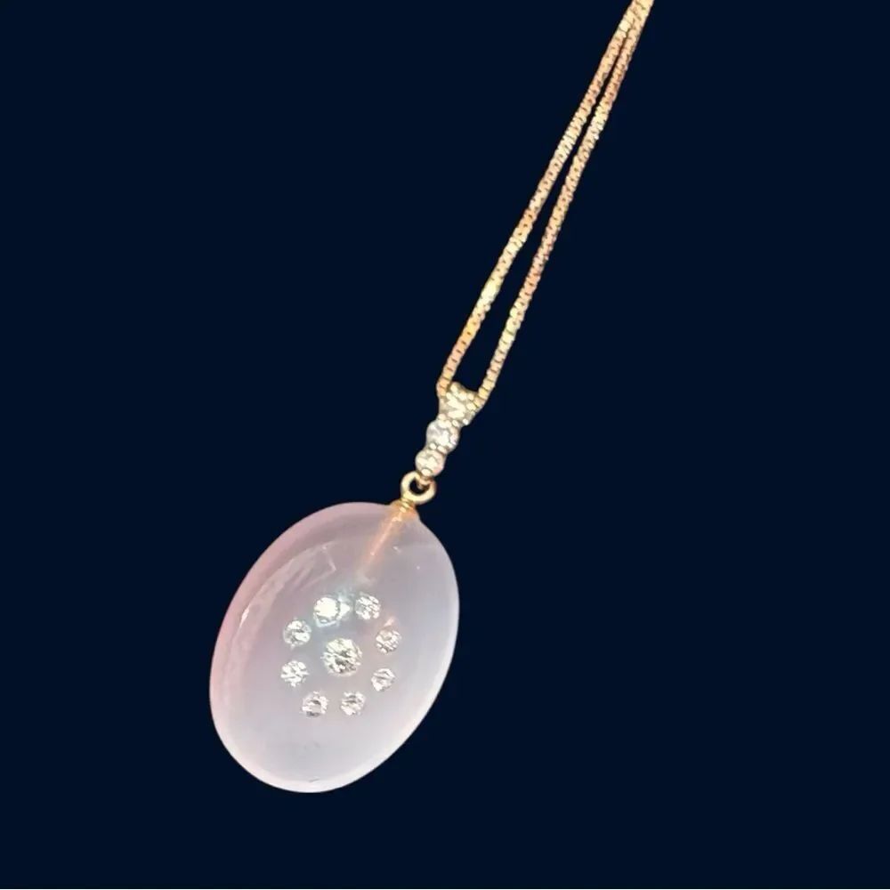 Rose Quartz & Natural Diamond 20.96 Carat Pendant Necklace